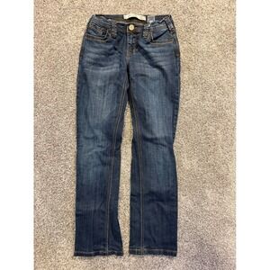 Tin Haul Denim Jeans Women's Size 26/31 Boot Cut Dark Wash Gold Stitch Western